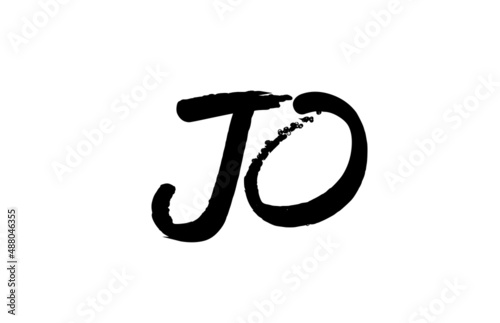 JO alphabet letter logo icon design in black and white. Grunge handwritten letter combination for company or business