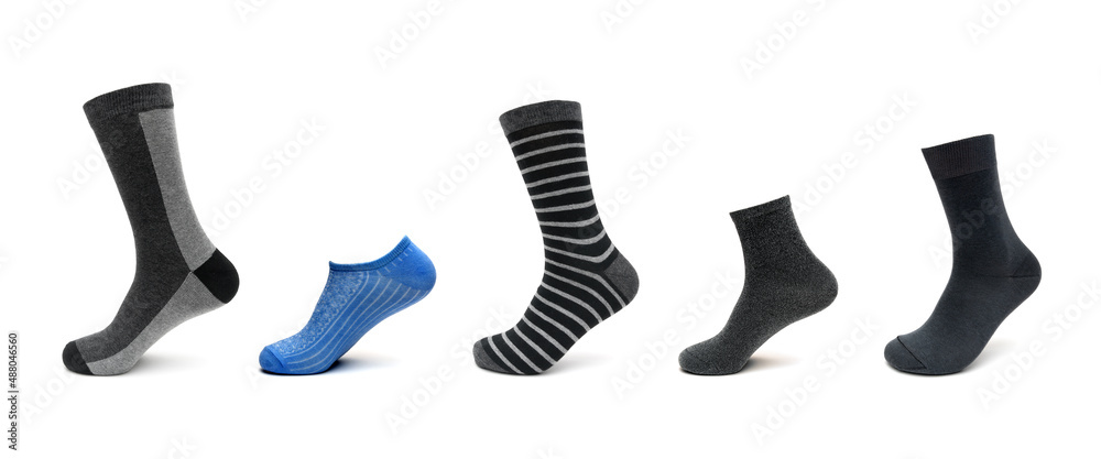 men's and women's socks on a white background