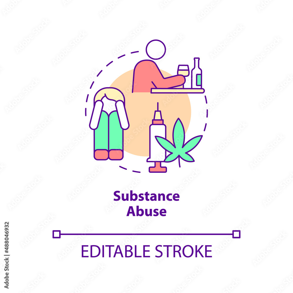 Substance abuse concept icon. Adverse and stressful experience abstract idea thin line illustration. Rough childhood. Isolated outline drawing. Editable stroke. Arial, Myriad Pro-Bold fonts used