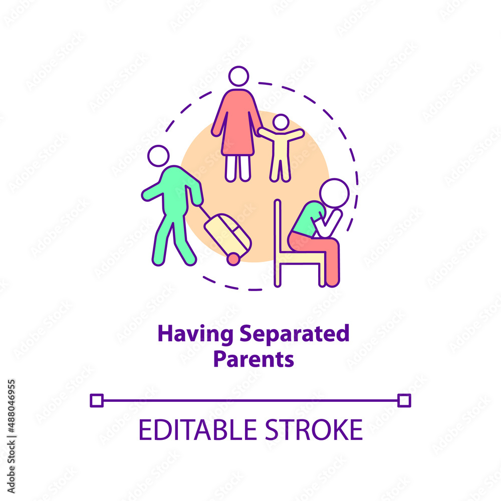 Having separated parents concept icon. Reason for child behavioral problems abstract idea thin line illustration. Isolated outline drawing. Editable stroke. Arial, Myriad Pro-Bold fonts used Having separated parents concept icon. Reason for child behavioral problems abstract idea thin line illustration. Isolated outline drawing. Editable stroke. Arial, Myriad Pro-Bold fonts used