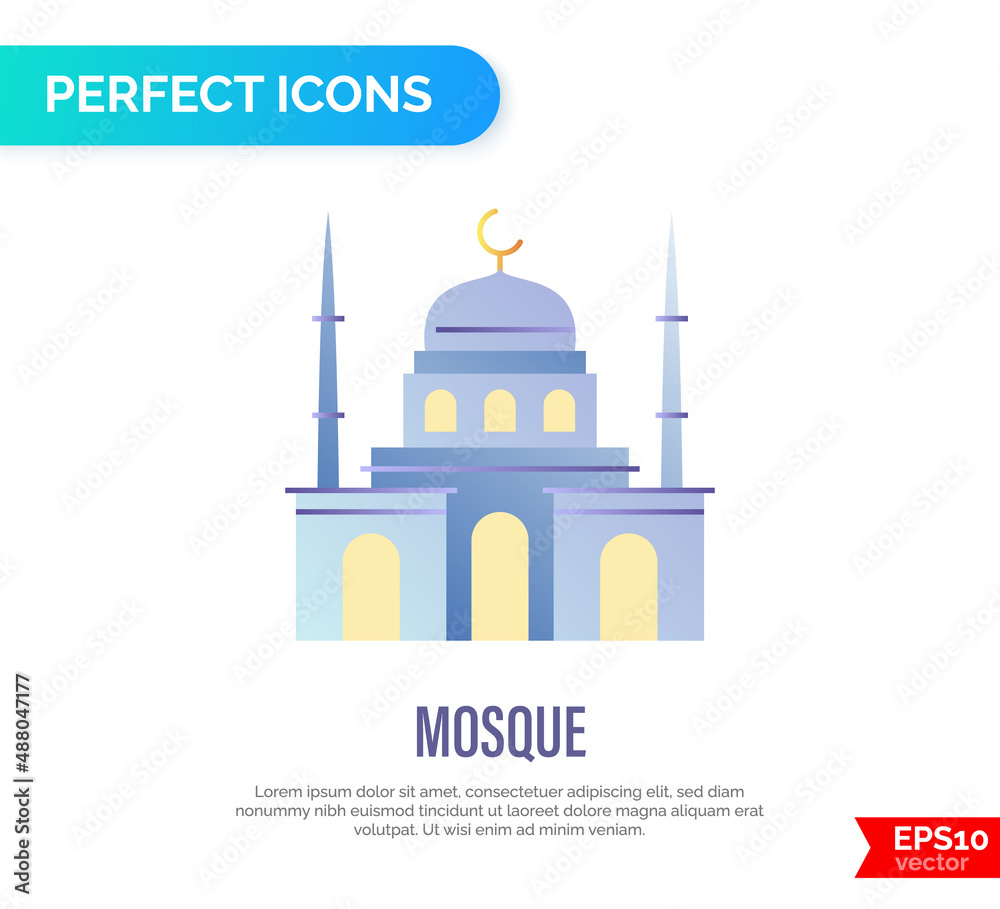 Mosque gradient flat icon. Religious building. Islam religion. Vector illustration.
