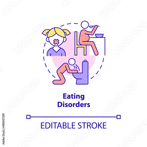 Eating disorders concept icon. Identifying teenager mental illness abstract idea thin line illustration. Bulimia nervosa. Isolated outline drawing. Editable stroke. Arial, Myriad Pro-Bold fonts used