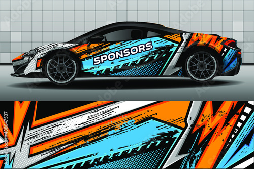 Car wrap design vector. Graphic abstract stripe racing background kit designs for vehicle, race car, rally. Modern camouflage design for vehicle vinyl wrap.
