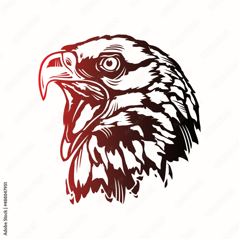 Fototapeta premium eagle head logo, red great silhouette of big hawk face vector illustration
