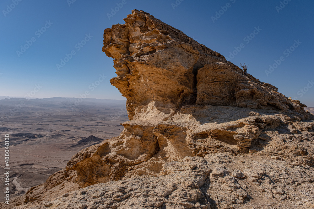 Aerial view of the Ramon Crater as seen from the summit of Mount Ardon Ramon Crater, Negev Desert, Southern Israel, Israel.	