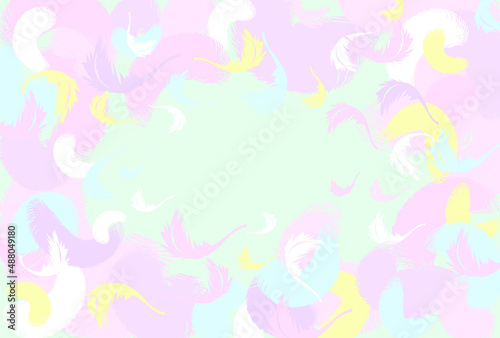fluffy feathers on a light background. abstract background. pastel delicate colors pink blue turquoise. vector background stylized feathers. cute modern background for baby products, bed linen, fabric