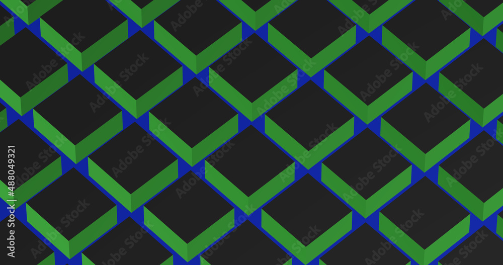 Render with green cubes on a blue background Render with green cubes on a blue background