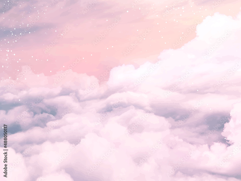Sugar cotton pink clouds vector design background