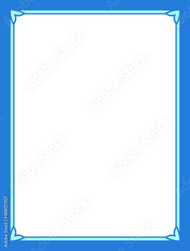 Vector blue border frame. Background or book page. Simple rectangular billboard, plaque, signboard or label 