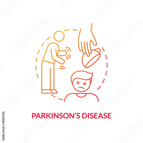 Parkinson disease red gradient concept icon. Nervous system illness. Asking palliative care illness abstract idea thin line illustration. Isolated outline drawing. Myriad Pro-Bold fonts used