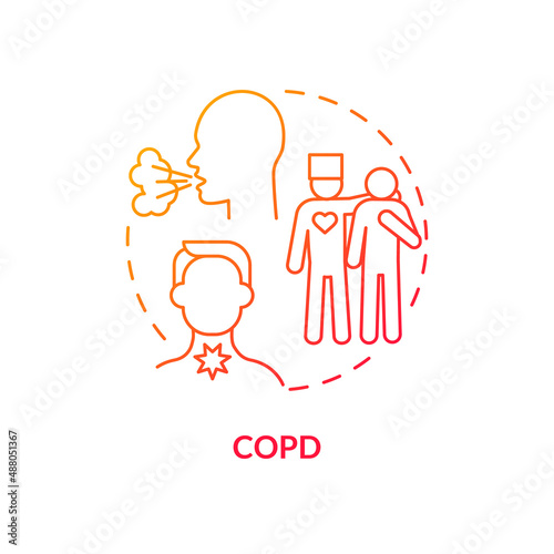 COPD red gradient concept icon. Lung disease treatment. Illnesses to ask for palliative care abstract idea thin line illustration. Isolated outline drawing. Myriad Pro-Bold fonts used
