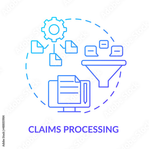 Claims processing blue gradient concept icon. Digital transformation. Automation in business abstract idea thin line illustration. Isolated outline drawing. Myriad Pro-Bold font used