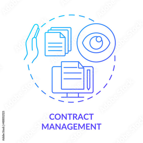 Contract management blue gradient concept icon. Files control. Examples of automation in business abstract idea thin line illustration. Isolated outline drawing. Myriad Pro-Bold font used