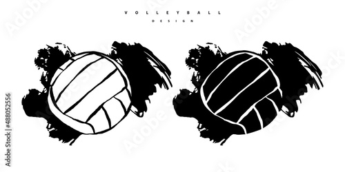 Collection of abstract volleyballs, brush style.