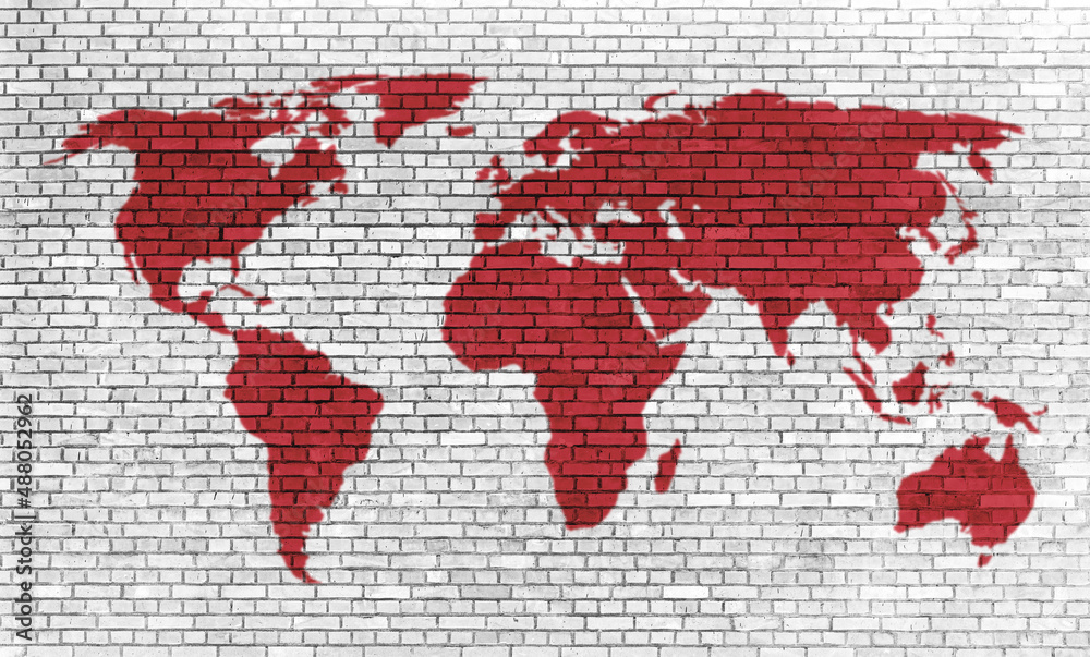 world map on grunge brick wall background