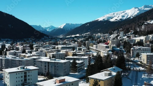 2022 - Excellent aerial view of a residential area in wintry Davos, Switzerland. photo