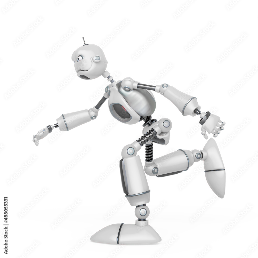 funny robot cartoon is walking late for business funny robot cartoon is walking late for business