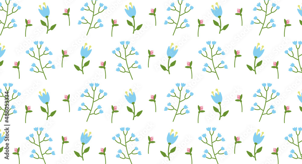 Vector illustration pattern with small blue and pink flowers