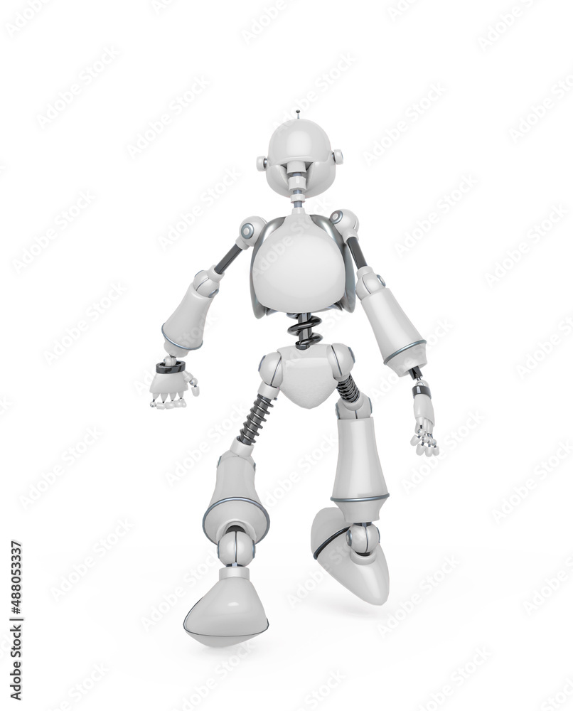 funny robot cartoon is walking rear view funny robot cartoon is walking rear view