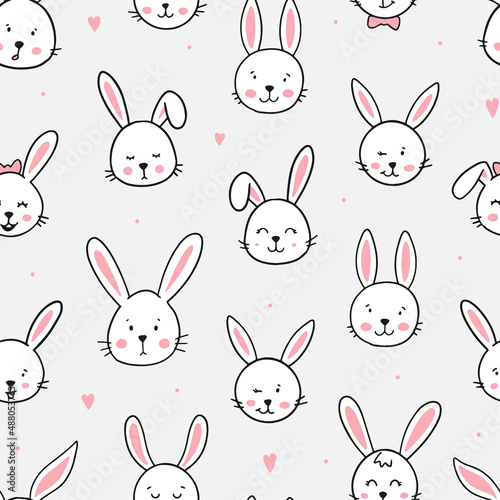 cute seamless pattern with hand drawn rabbits for nursery prints  easter backgrounds  wrapping paper  wallpaper  textile  scrapbooking  etc. EPS 10