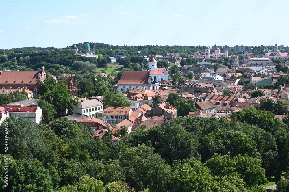 Old city in Vilnius, Lithuania 2021. Baltic city, old architecture, red roofs, Europe nature