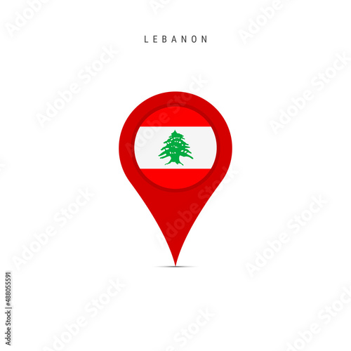 Teardrop map marker with flag of Lebanon. Lebanese flag inserted in the location map pin. Flat vector illustration isolated on white background.