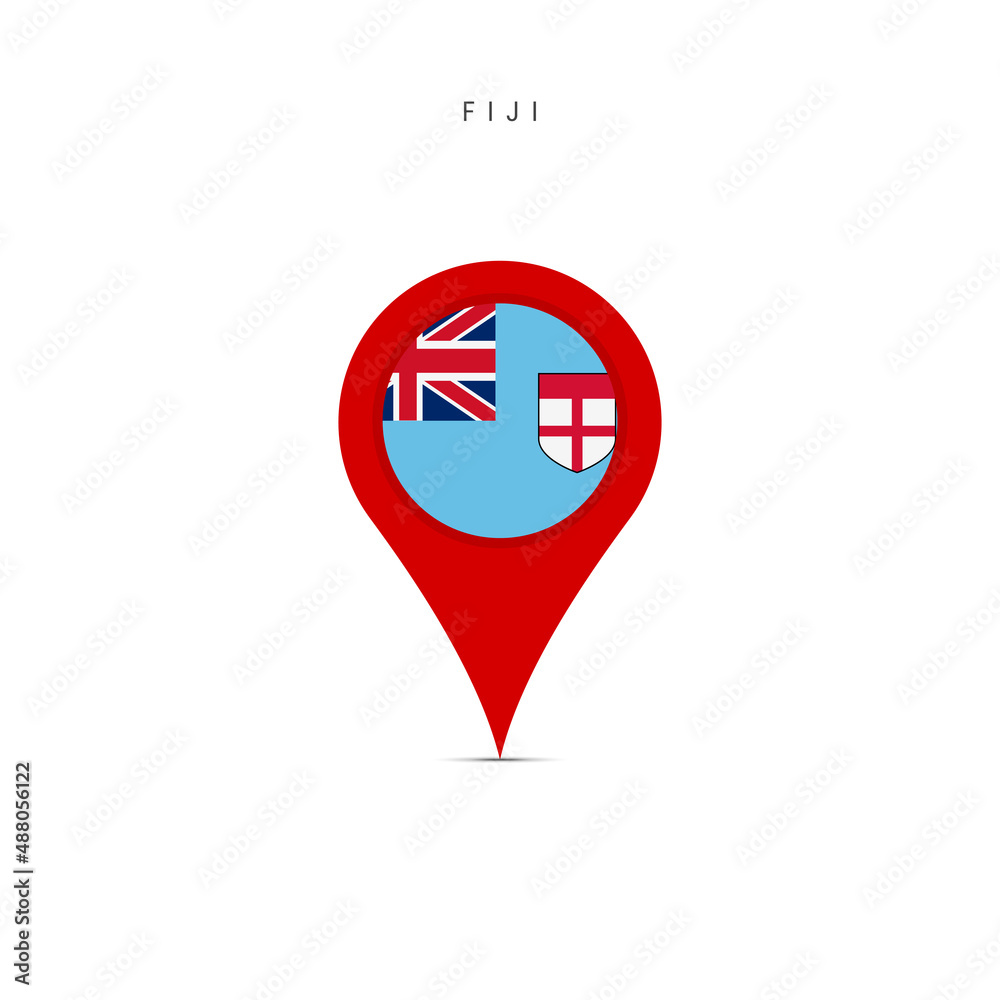 Teardrop map marker with flag of Fiji. Fijian flag inserted in the location map pin. Flat vector illustration isolated on white background. Teardrop map marker with flag of Fiji. Fijian flag inserted in the location map pin. Flat vector illustration isolated on white background.