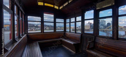 The view of downtown Pittsburgh from inside of the Duquesne Incline photo