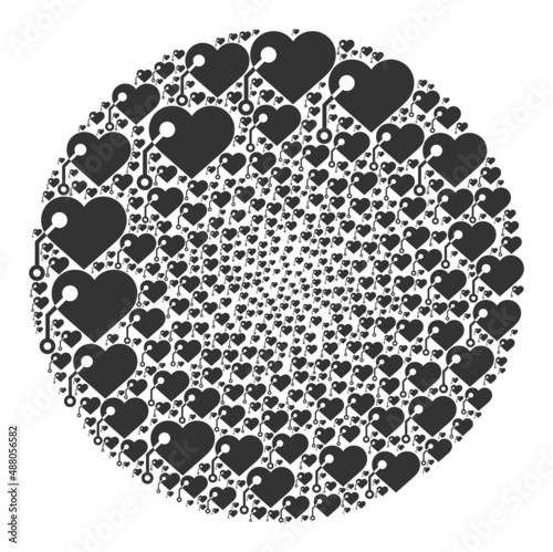 Pacemaker icons are scattered into round group. Pacemaker icon spheric composition. Abstract spheric cluster mosaic created from pacemaker icons.