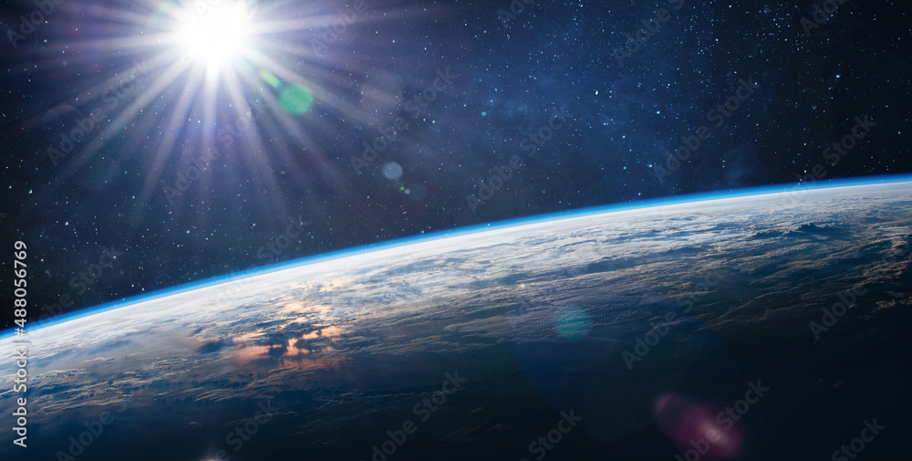Earth surface view from orbit in space. Blue planet. Elements of this image furnished by NASA - obrazy, fototapety, plakaty 