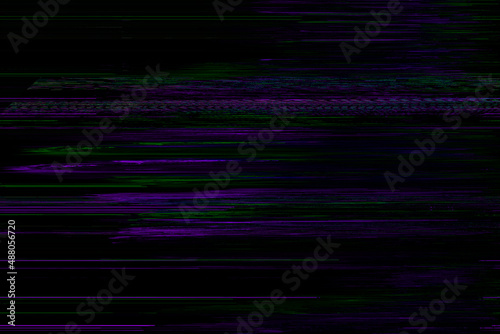 Abstract blue, green and purple background with interlaced digital Distorted Motion glitch effect. Futuristic cyberpunk design. Retro futurism, webpunk, rave 80s 90s aesthetic techno neon colors