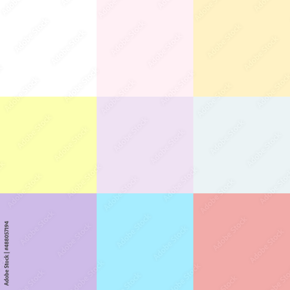 pink, yellow, blue, purple, white sticky notes seamless pattern and swatches set