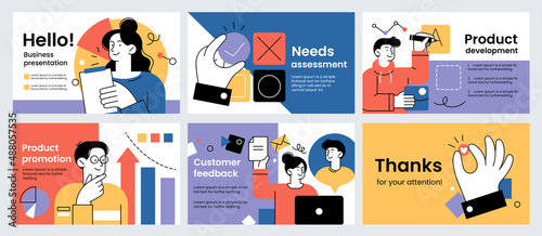 Set of Presentation and slide layout background. Bright templates for advertising, flyers, business, social networks and marketing. Cartoon flat vector collection isolated on white background