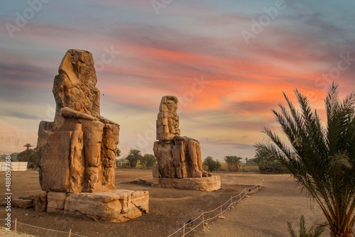 Famous colossi of Memnon, giant sitting statues, Luxor photo