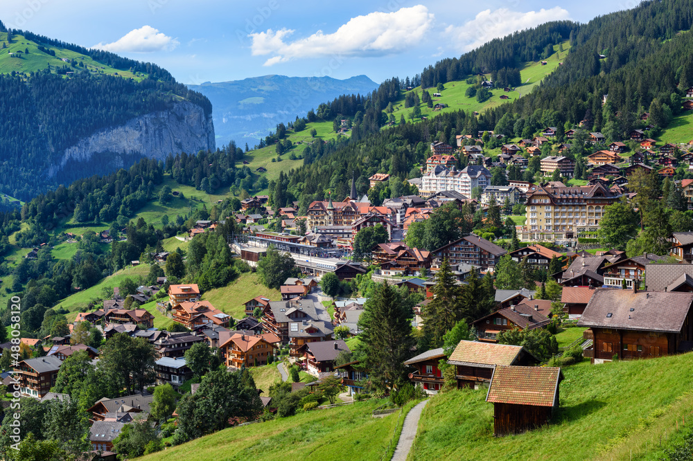 Wengen town in swiss Alps mountains, Switzerland