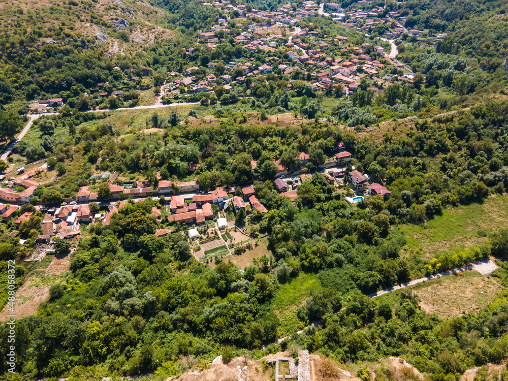 Aerial view of Ruins of medieval fortificated city of Cherven, Bulgaria