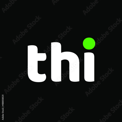 THI company nam initial letters monogram. THI icon with green dot.
