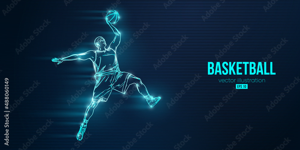 Fototapeta premium Abstract silhouette of a basketball player man in action isolated blue background. Vector illustration