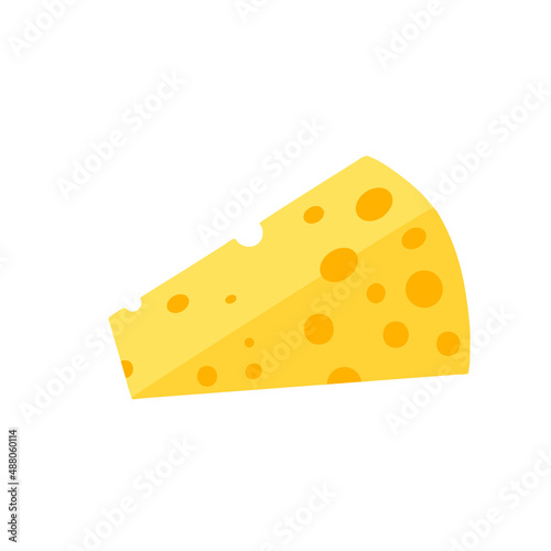 A piece of cheese on a white background. Dairy products. Flat illustration