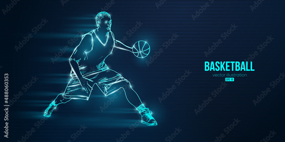 Abstract silhouette of a basketball player man in action isolated blue background. Vector illustration Abstract silhouette of a basketball player man in action isolated blue background. Vector illustration
