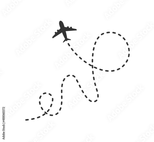 Airplane dotted path vector illustration isolated on whute background photo