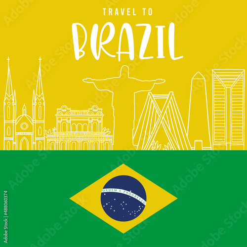 Brazil country poster Historical brazilian monuments Vector