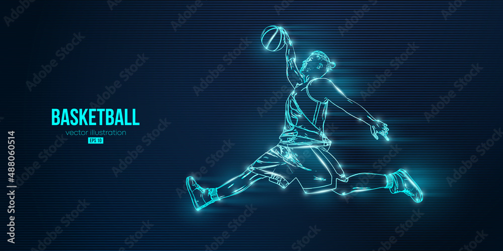 Abstract silhouette of a basketball player man in action isolated blue background. Vector illustration