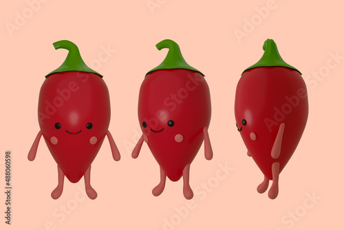Cute chilli papper in cartoon style. 3d render illustration.