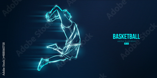 Abstract silhouette of a basketball player man in action isolated blue background. Vector illustration