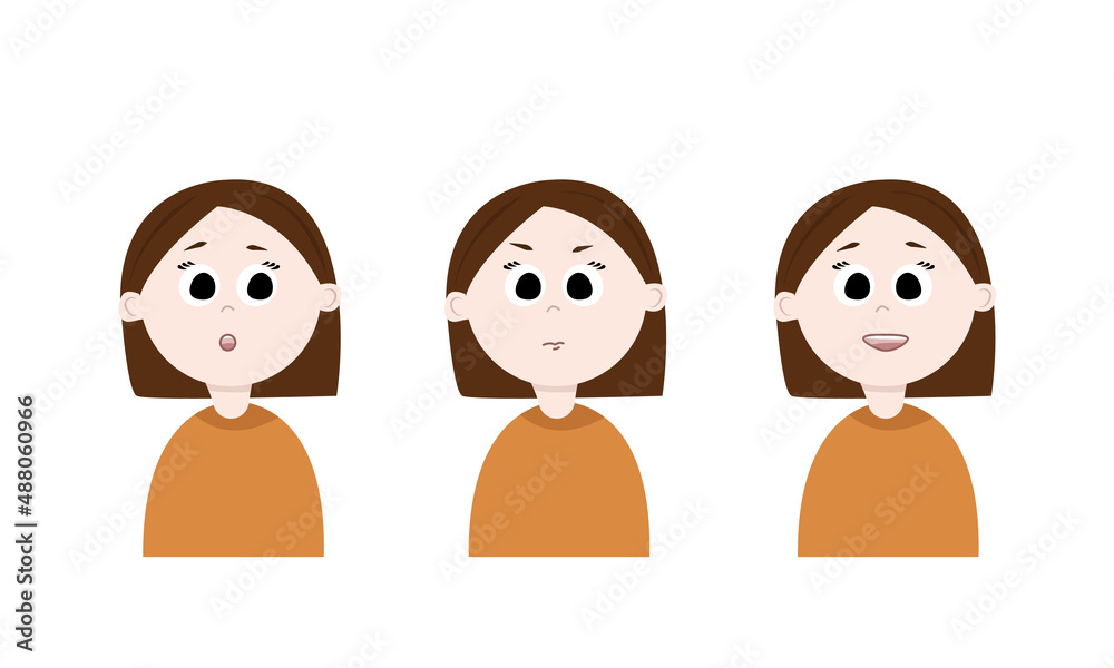Girl characters. Cartoon. Various expressions set Girl characters. Cartoon. Various expressions set