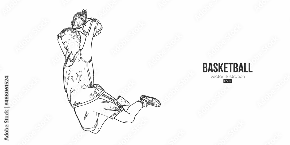 Abstract basketball player woman in action isolated white background. Vector illustration