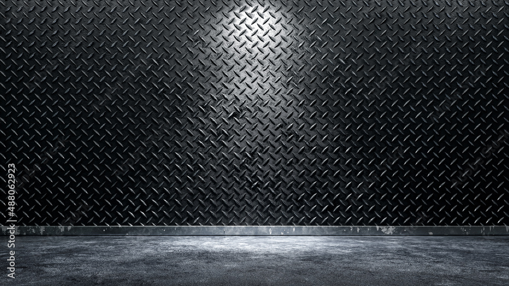 Diamond metal wall background with concrete floor. 3d renderer - obrazy, fototapety, plakaty 