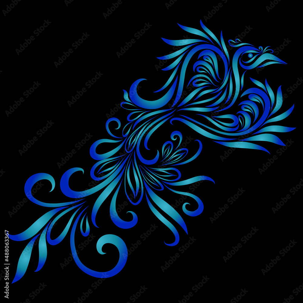 eagle elegant flying wings ornate graceful swirl feather fantasy ornament logo predator hunter blue and turquoise color eagle elegant flying wings ornate graceful swirl feather fantasy ornament logo predator hunter blue and turquoise color