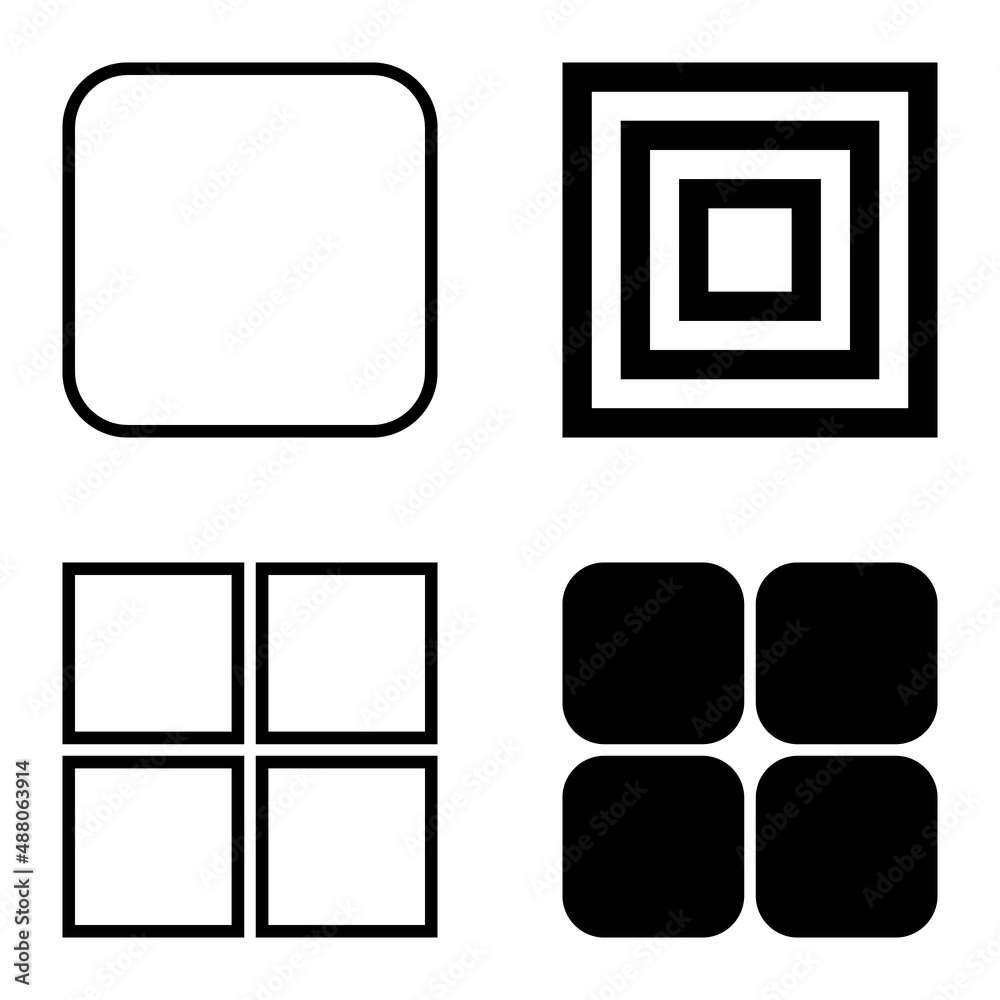 Square Flat Icon Set Isolated On White Background Square Flat Icon Set Isolated On White Background
